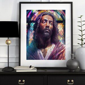 11x14 Jesus Christ Stained Glass Wall Art‎ Watercolor Oil Painting Print